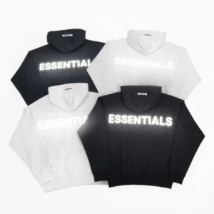 Fear Of God Essentials Reflective Letter Hoodie black white