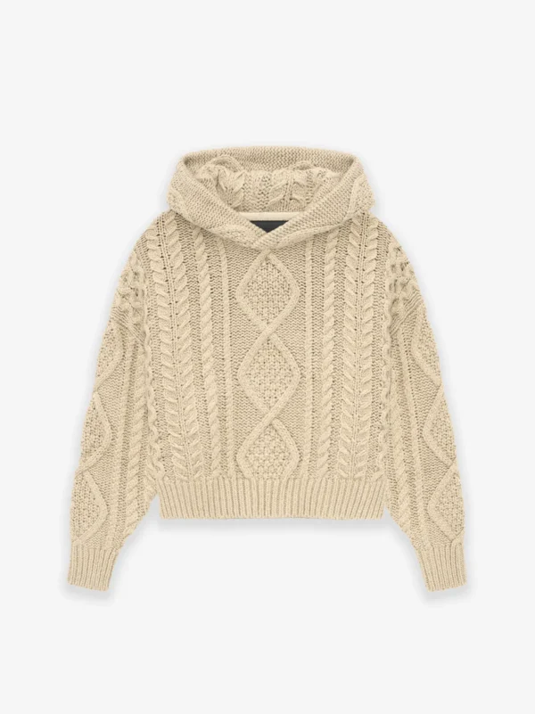 Essentials Kids Cable Knit Hoodie USA in beige