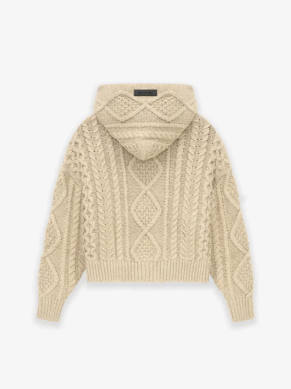 Essentials Kids Cable Knit Hoodie USA in beige color