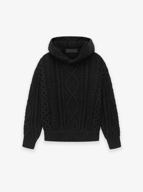 Kids Cable Knit Hoodie in usa black